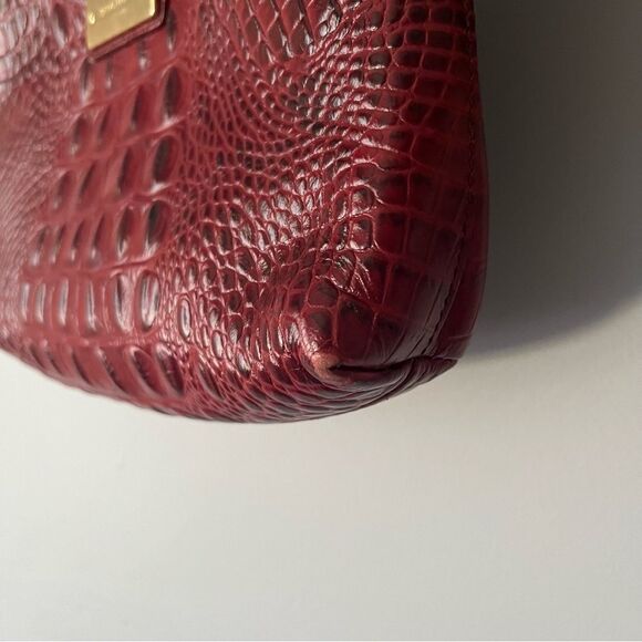 Brahmin Anytime Mini Handbag Dark Red Crocodile-Embossed Leather Vintage Bag - Picture 3 of 6